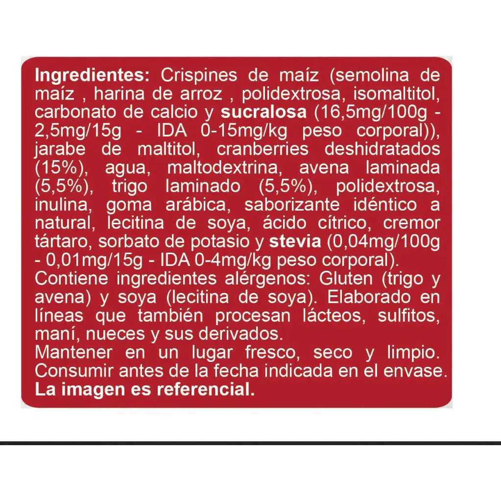 Barra de Cereal Sin Azúcar Cranberries 6un De 15g