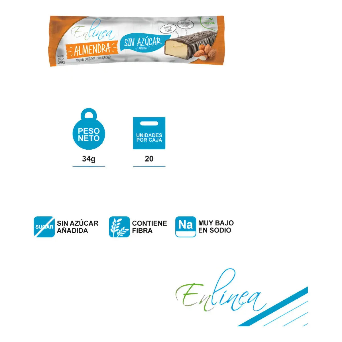Barra Almendra Cubierta con Chocolate Sin Azúcar | Pack de 20