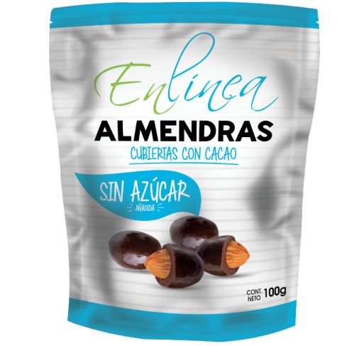 Almendras bañadas en chocolate 60% sin azúcar En Línea 100g