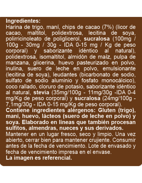 Galleta chips de chocolate sin azúcar En Línea 100g