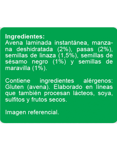 Avena multisemilla manzana y pasas sin azúcar...