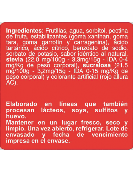 Mermelada de frutilla sin azúcar En Línea 200g