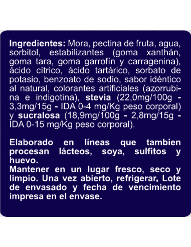 Mermelada mora doypack sin azúcar En Línea 350g