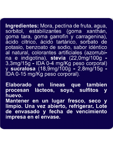 Mermelada mora doypack sin azúcar En Línea 350g