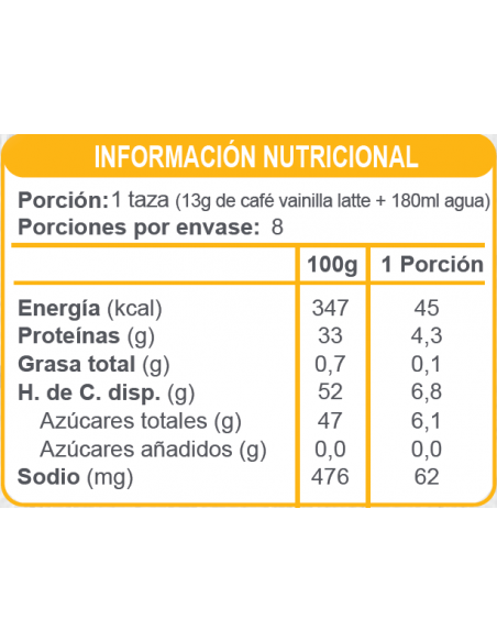 Café vainilla latte sin azúcar En Línea 104g