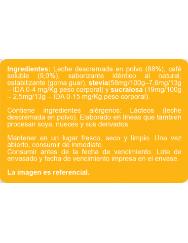 Café vainilla latte sin azúcar En Línea 104g
