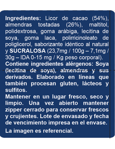 Almendras bañadas en chocolate 85% sin azúcar...