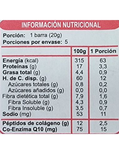 Barra de cereal colágeno sin azúcar En Línea 100g