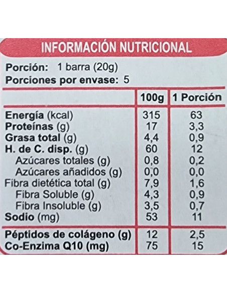 Barra de cereal colágeno sin azúcar En Línea 100g