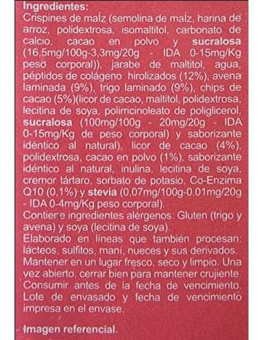 Barra de cereal colágeno sin azúcar En Línea 100g
