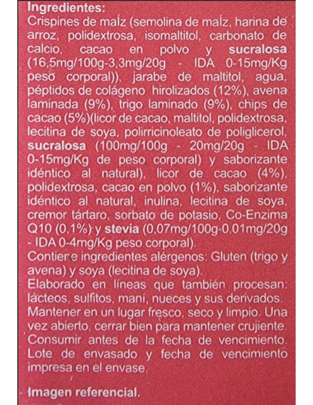 Barra de cereal colágeno sin azúcar En Línea 100g