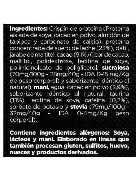 Barras de proteína energy chocolate sin azúcar En Línea 160g