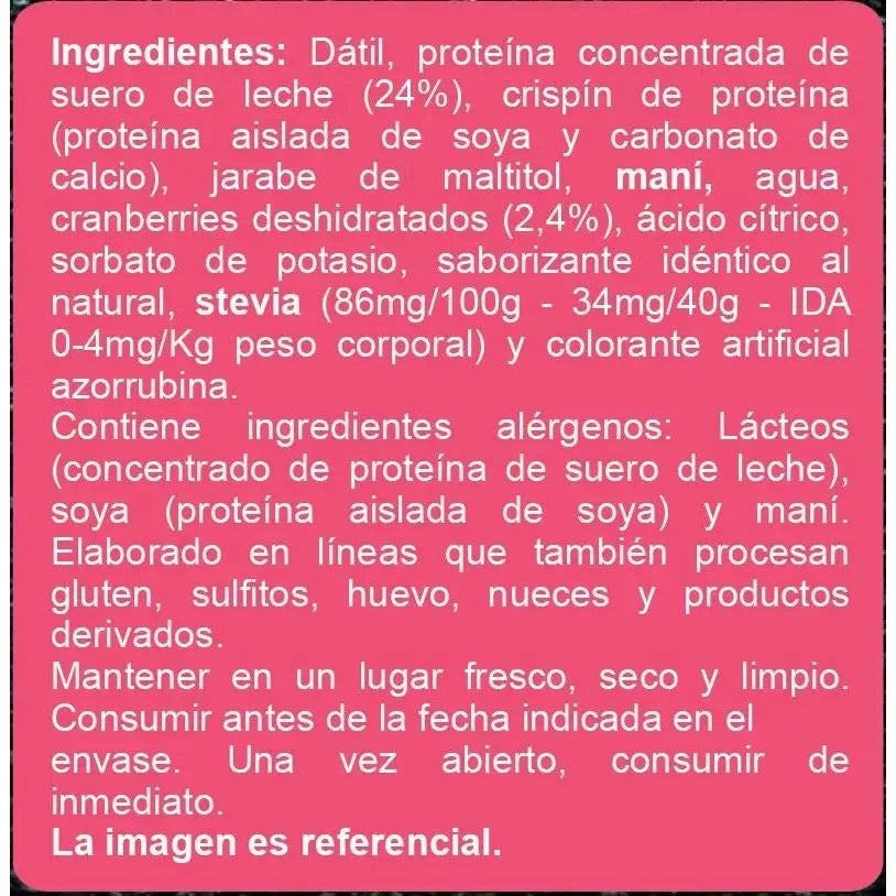 Barras De Proteína Sin Azúcar Sabor Cranberries