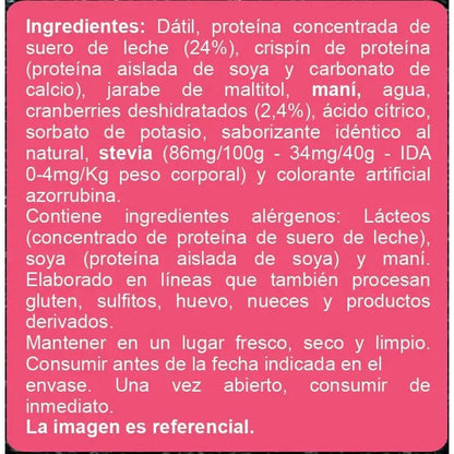Barras De Proteína Sin Azúcar Sabor Cranberries
