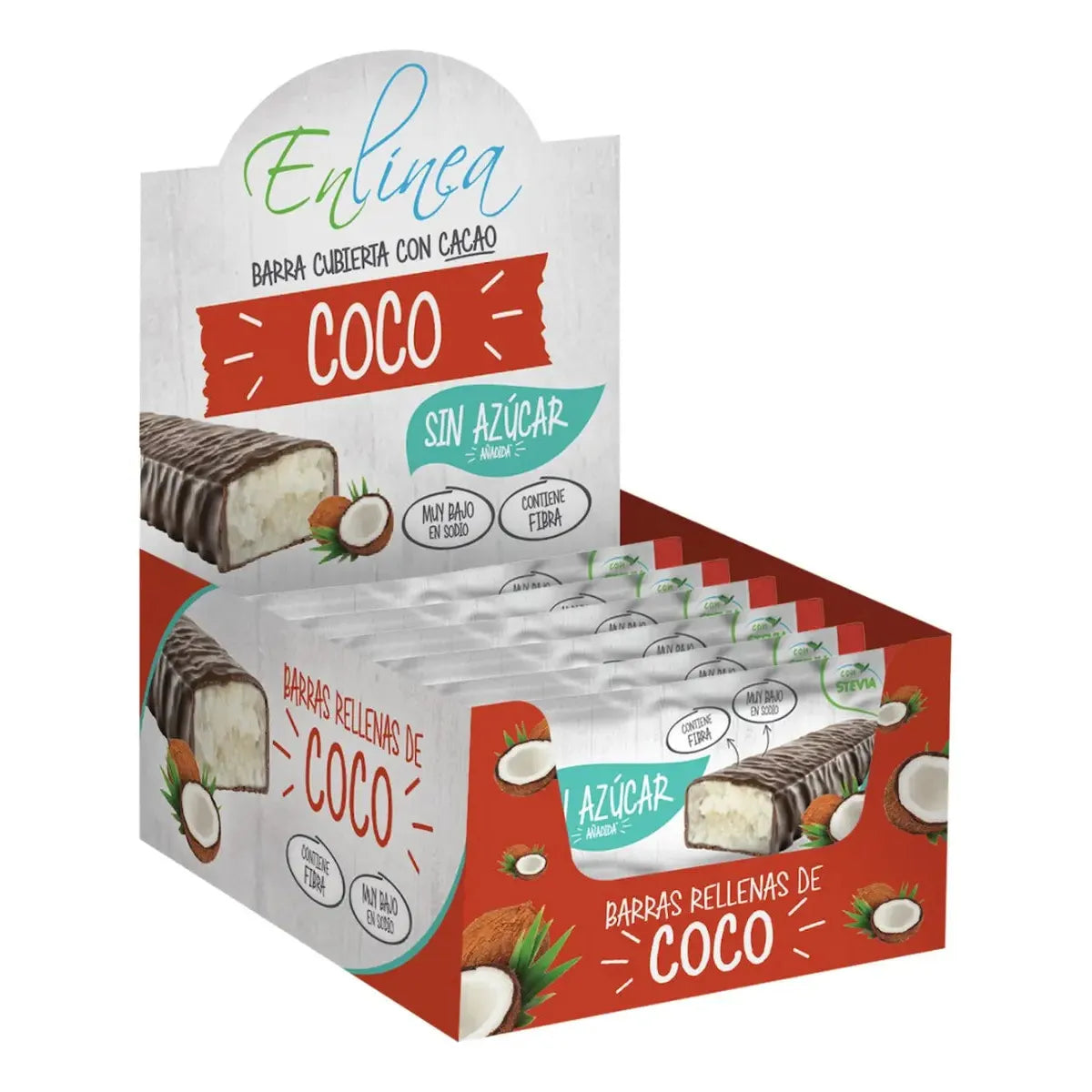 20 Barras de Coco Cubiertas con Chocolate Sin Azúcar 34g