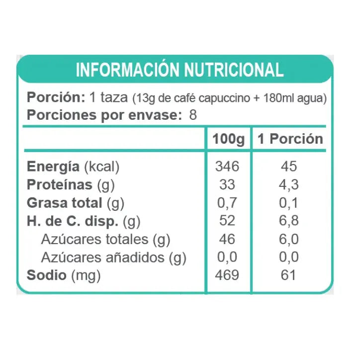 Café Sin Azúcar sabor Capuccino 104g