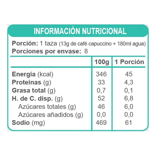 Café Sin Azúcar sabor Capuccino 104g