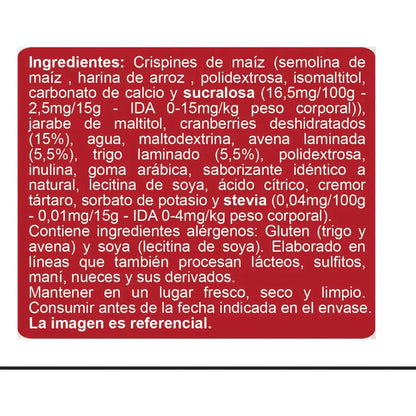 Barra de Cereal Sin Azúcar Cranberries 6un De 15g