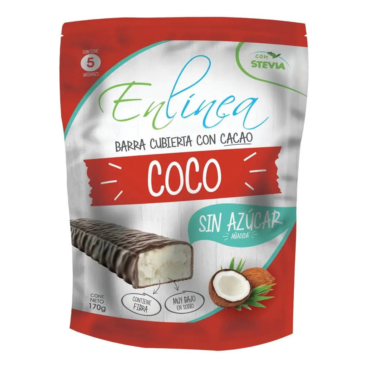 Barras de Coco son Cubierta Chocolate Sin Azúcar | Pack de 5